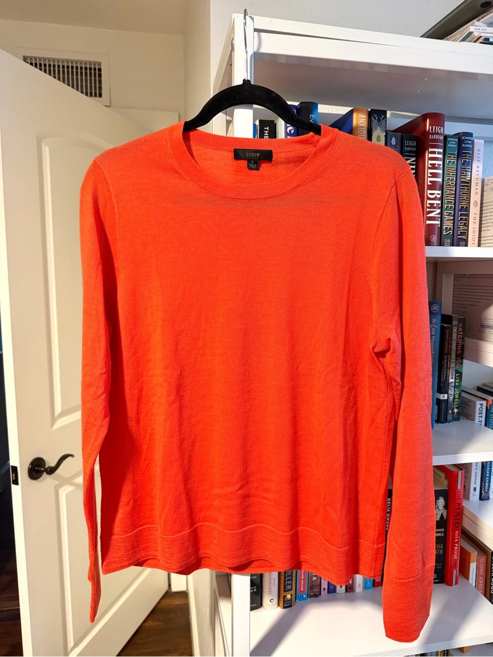 J. Crew Merino Wool Bright Coral Crewneck Sweater